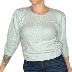 Vintage Blue Angora & Silk Sweater size Large Puff Sleeves